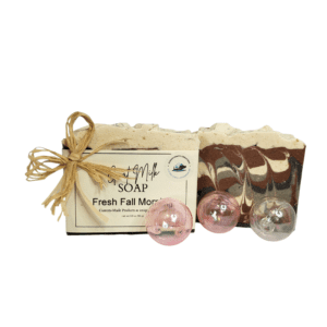 Soap with marbled design and decorative balls.