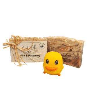 Soap with duck and rustic packaging.